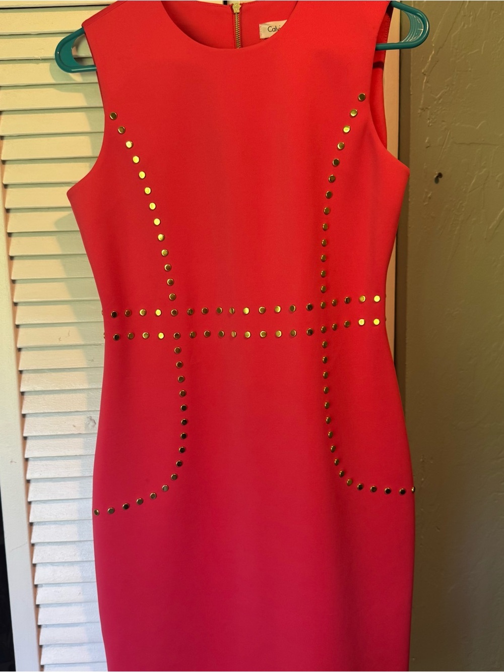 Calvin Klein Red Midi Dress with Gold Stud Details